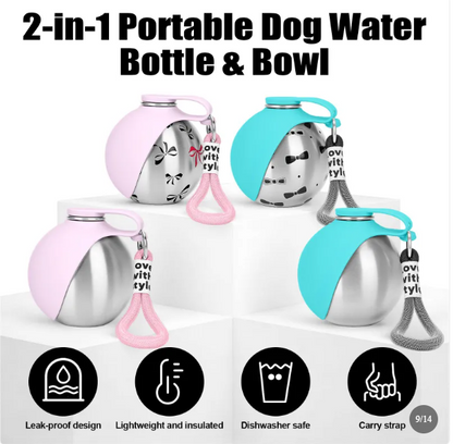 Portable Dog Water Bottle and Waste Bag Dispenser