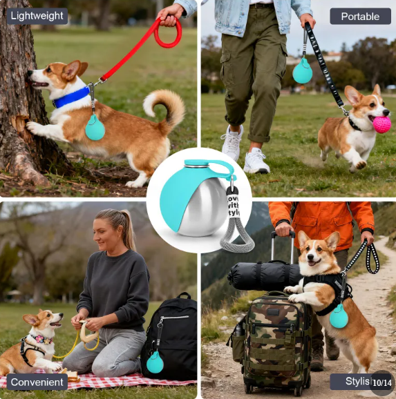 Portable Dog Water Bottle and Waste Bag Dispenser